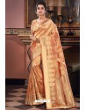 Peach Pure Silk Weaving Party Wear Saree