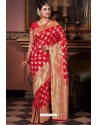 Red Pure Silk Weaving Party Wear Saree