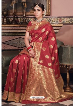 Maroon Pure Silk Weaving Party Wear Saree