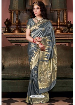 Grey Pure Silk Weaving Party Wear Saree