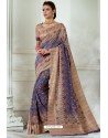 Blue And Beige Silk Latest Party Wear Saree