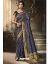 Navy Blue Banarasi Silk Latest Designer Saree