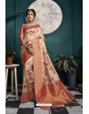 Peach Designer Silk Party Wear Digital Printed Saree