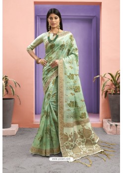 Green Designer Silk Party Wear Digital Printed Saree