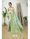 Green And Cream Designer Silk Digital Printed Saree