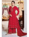 Red Party Wear Heavy Faux Georgette Palazzo Suit