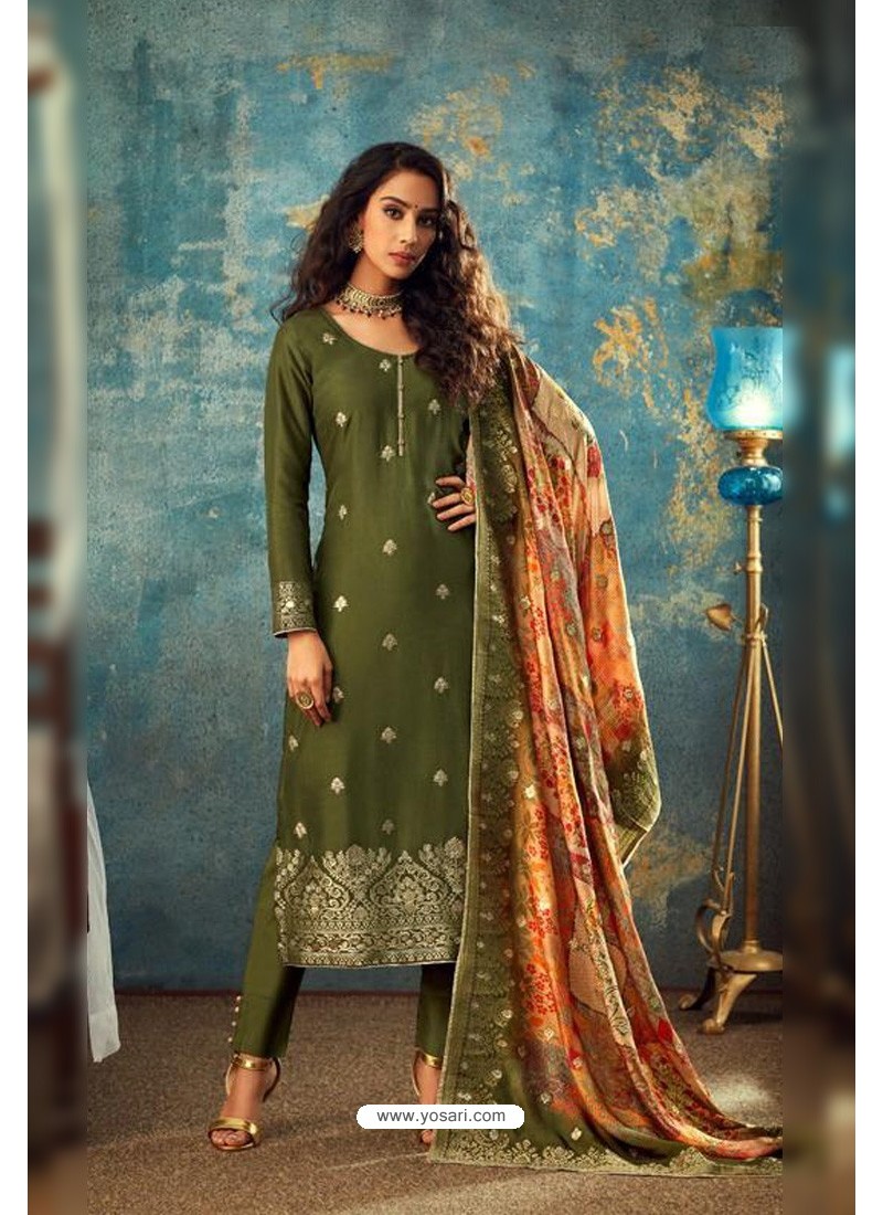 Mehndi Color Party Wear Gharara Suit With Dupatta :: ANOKHI FASHION