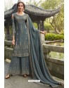 Grey Chinon Latest Party Wear Palazzo Suit