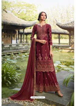 Maroon Chinon Latest Party Wear Palazzo Suit