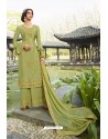 Green Chinon Latest Party Wear Palazzo Suit