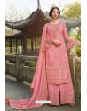 Pink Chinon Latest Party Wear Palazzo Suit