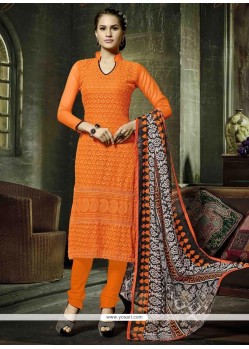 Distinctive Georgette Orange Embroidered Work Churidar Salwar Suit