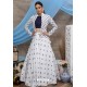 White And Navy Pure Cotton Designer Lehenga Choli with Jacket