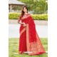 Red Weaving Silk Jacquard Worked Designer Saree