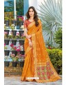 Orange Weaving Silk Jacquard Worked Designer Saree
