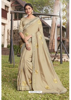 Cream Soft Dola Silk Stone Worked Designer Saree