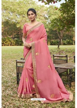 Light Pink Soft Dola Silk Stone Worked Designer Saree