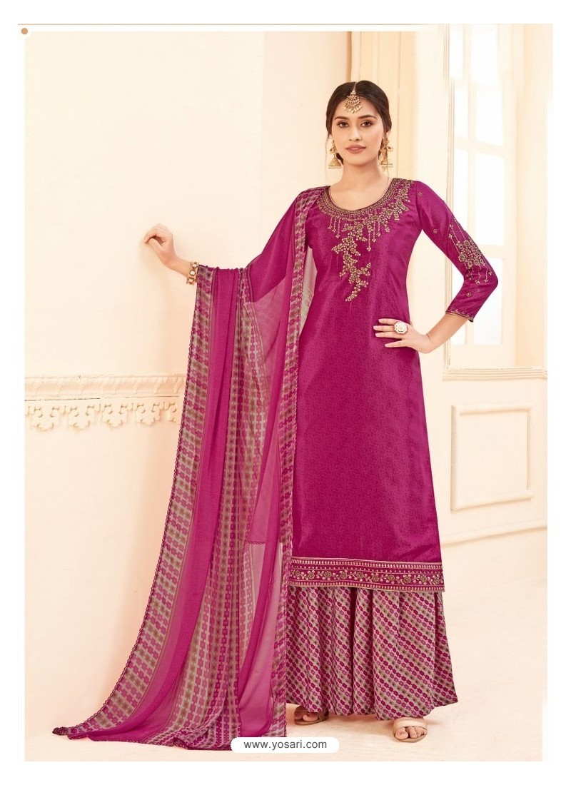 Buy Medium Violet Pure Crepe Party Wear Palazzo Suit | Palazzo Salwar Suits