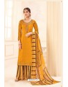 Yellow Pure Crepe Party Wear Palazzo Suit
