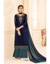 Navy Blue Pure Crepe Party Wear Palazzo Suit