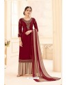 Maroon Pure Crepe Party Wear Palazzo Suit