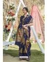 Navy Blue Designer Classic Wear Weaving Zari Silk Saree
