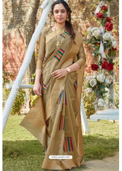 Beige Designer Classic Wear Weaving Zari Silk Saree