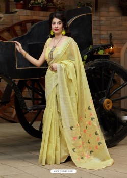 Light Yellow Designer Party Wear Silk Saree
