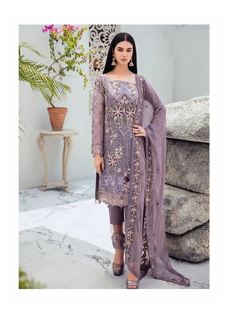 Buy Lavender Georgette Embroidered Designer Pakistani Style Suit ...