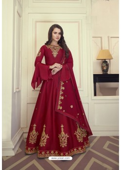 Red Heavy Maslin Silk Designer Anarkali Suit