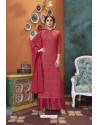 Red Heavy Faux Georgette Readymade Palazzo Suit