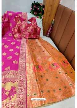 Fuchsia And Orange Banarasi Silk Lehenga Choli