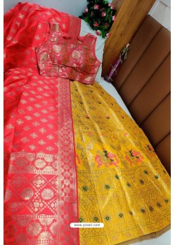 Red And Yellow Banarasi Silk Lehenga Choli