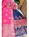 Hot Pink And Blue Banarasi Silk Lehenga Choli