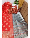 Red And Grey Banarasi Silk Lehenga Choli