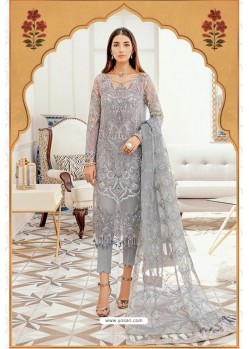 Grey Designer Net Pakistani Style Suit