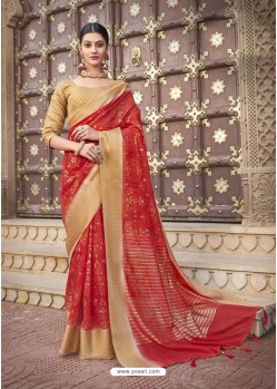 Red Designer Wear Cotton Silk Saree