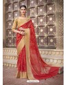 Red Designer Wear Cotton Silk Saree