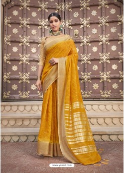 Yellow Designer Wear Cotton Silk Saree