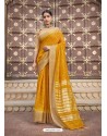 Yellow Designer Wear Cotton Silk Saree