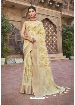 Cream Designer Wear Cotton Silk Saree