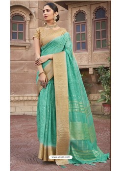 Aqua Mint Designer Wear Cotton Silk Saree