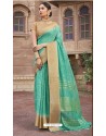 Aqua Mint Designer Wear Cotton Silk Saree