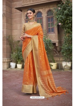 Orange Designer Wear Cotton Silk Saree