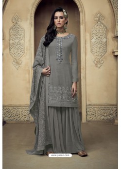 Grey Heavy Faux Georgette Designer Sharara Suit