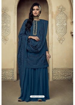 Peacock Blue Heavy Faux Georgette Designer Sharara Suit