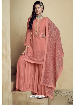 Peach Heavy Faux Georgette Designer Sharara Suit