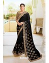 Black Pure Dola Silk Designer Saree