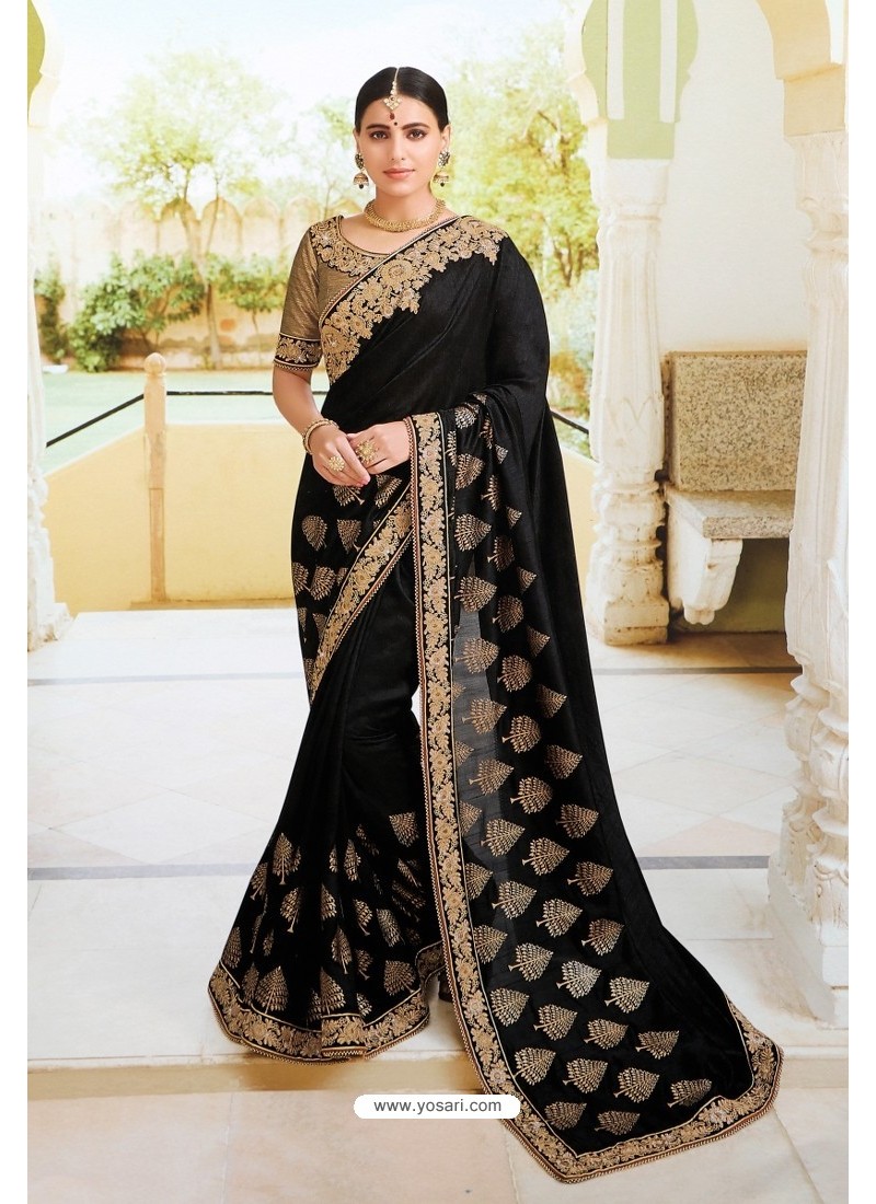Buy Black Pure Dola Silk Designer Saree | Designer Sarees