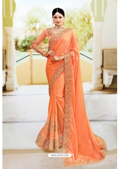 Orange Pure Dola Silk Designer Saree